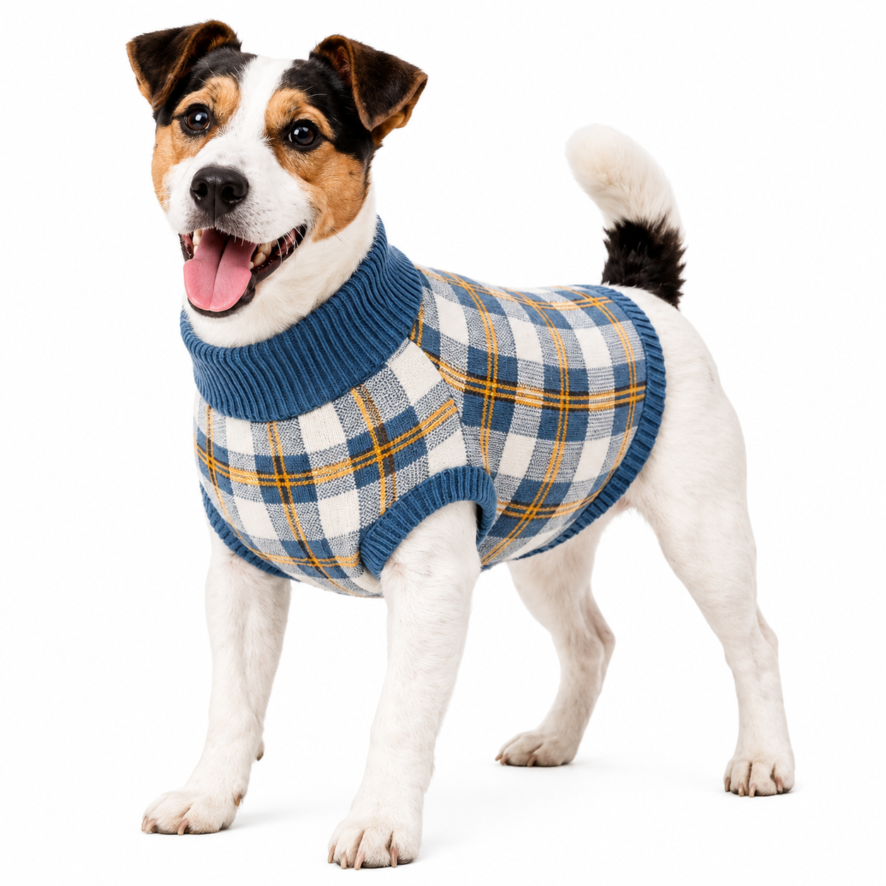 Sueter Tejido Cuadro Azul Talla L