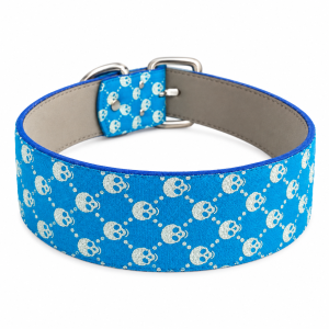 Collar Calaveras Cuero Grande Celeste